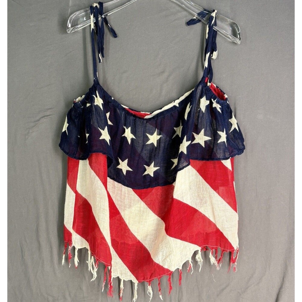 Ralph Lauren Denim Supply Women's Large American Flag Top Gauzy Rustic Fabric